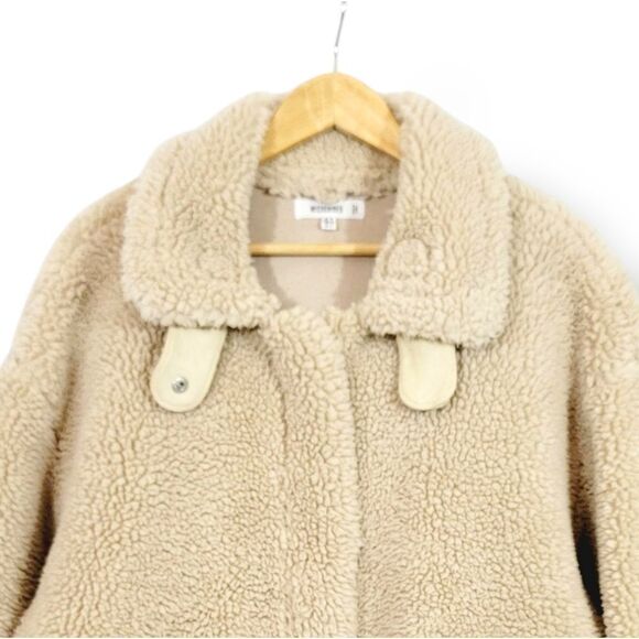 Missguided Borg Aviator Oversized Coat Jacket in Cream Faux Sherpa Size 12 - Picture 5 of 16